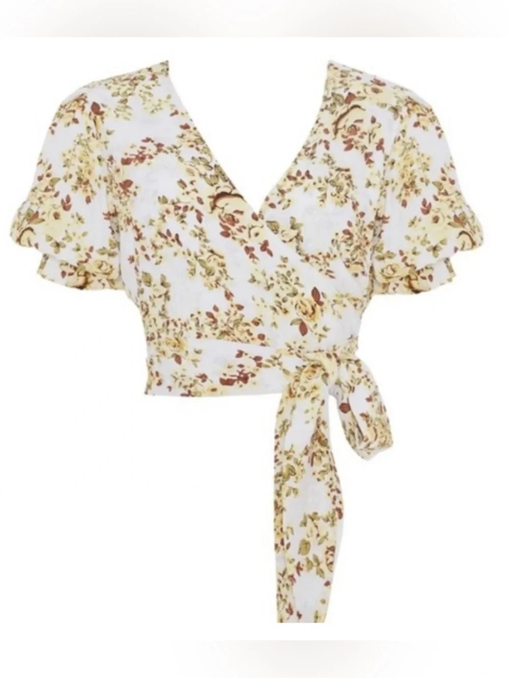 Faithfull the Brand Mali Wrap Top in Off White Goldie Floral Size XS